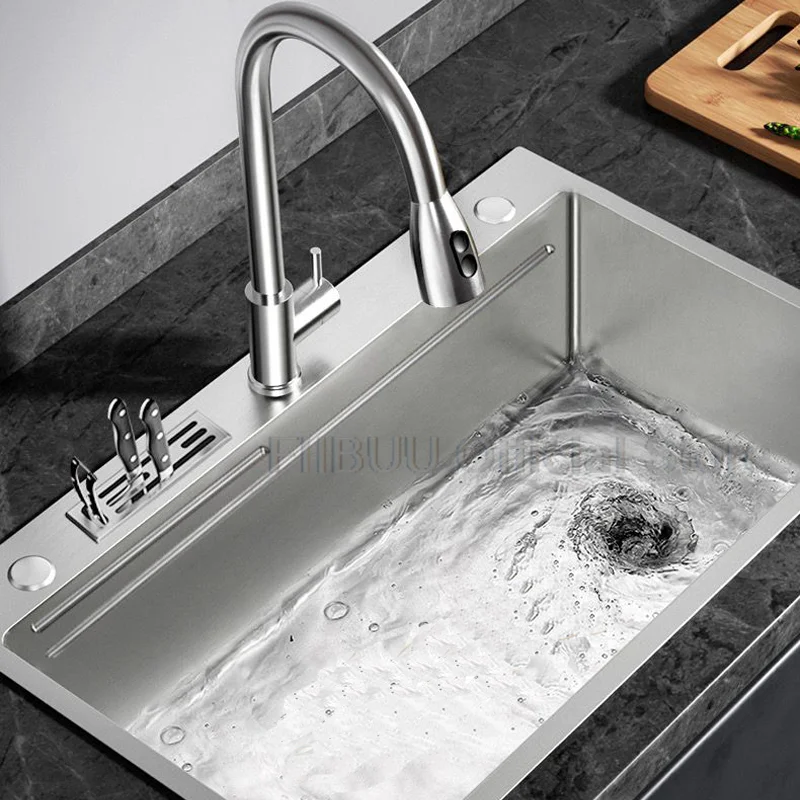 304 Stainless Steel Kitchen Sink Large Capacity Single Bowl Multifunctional Vegetable Workstation Wash/Cut/Drain in One Full Set