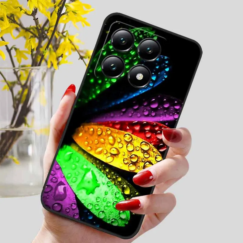 Floral Print Soft TPU Silicone Phone Cover with Black Bumpers