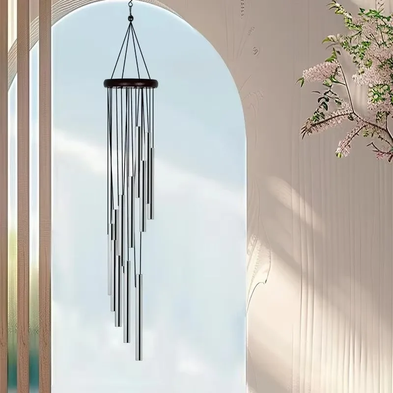 12 Tubes Rotating Solid Wood Aluminum Pipe Wind Chime Waterproof 12 Pipe Classic Matching Music Wind Chime Home Decoration 2025