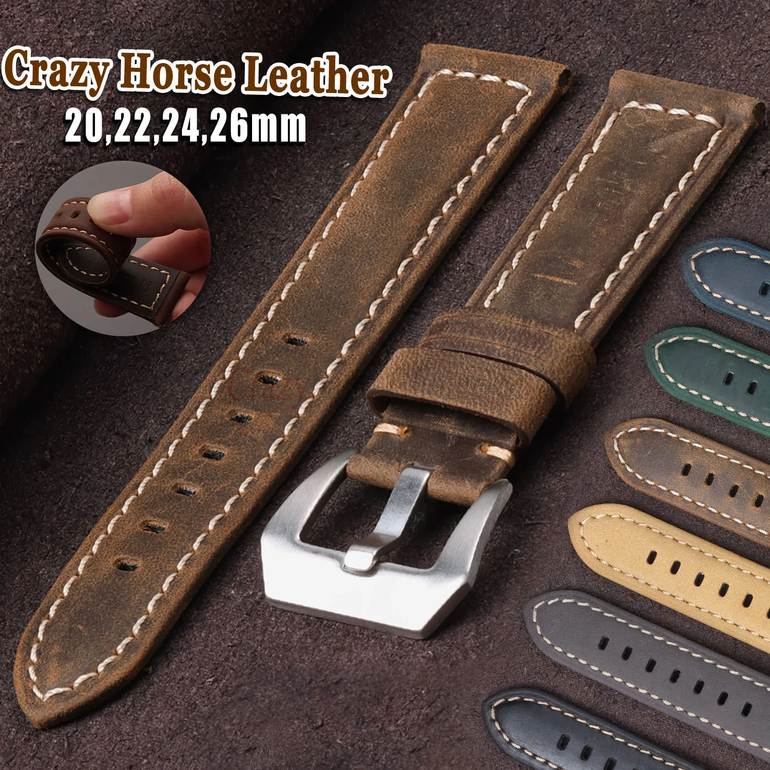 Calfskin Leather Sport Watch Band - Crazy Horse Finish, Universal Fit