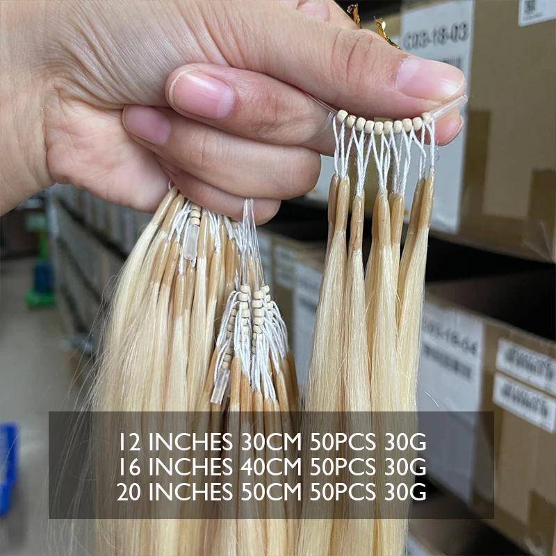 60# 8D Human Hair Extensions 12" 16" 20" Nano Ring Link Extensions 0.6g/s Machine Remy Human Microlink Beads Hair 50pcs