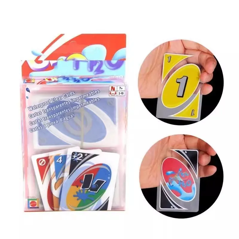 New UNO H2O Card Game Clear WaterProof Pressure Proof PVC Plastic Transparent Kids Toys Playing Cards Board Games Birthday Gifts 1
