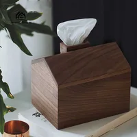 Home Walnut Wooden Paper Box House Type Tissue Holder for Living Room Table Cute Cabin Tissue Case Boxes for Home Decor 2