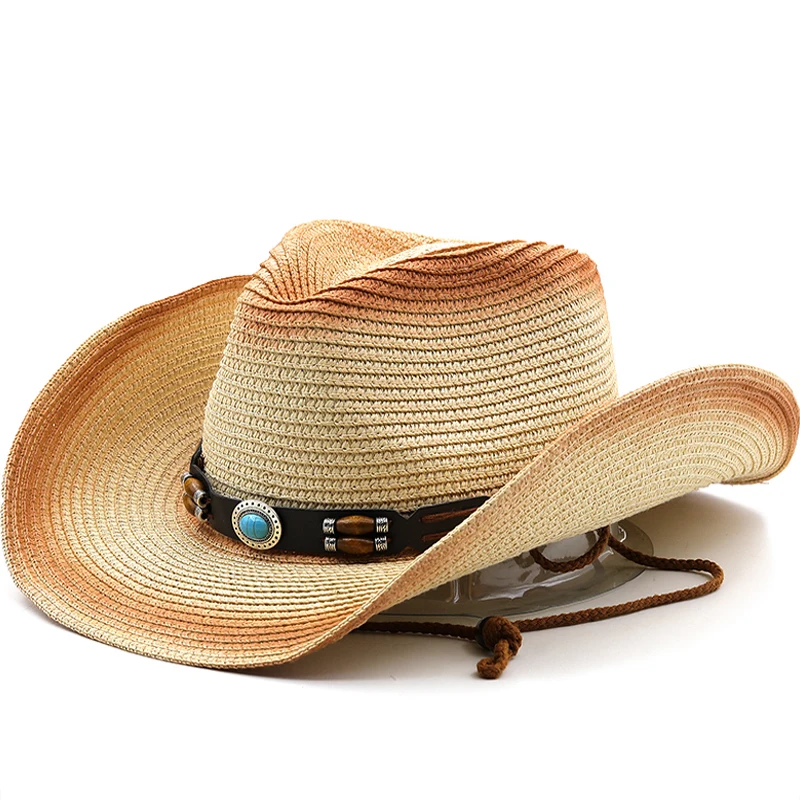 

New Summer cowboy Straw Hat Ladies Classic Jazz Top Hat Men Retro Sun Hat Breathable Panama Hat Seaside gentleman Girl Beach Hat