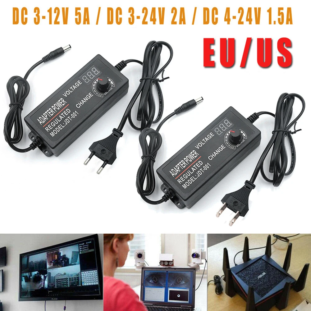 

Adjustable DC 3-12V DC 3-24V DC 4-24V 1.5A 2A 5A Universal AC/DC Adapter Display Screen Voltage Regulated Power Supply Adatpor