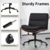 Armless Modern Walnut Office Desk Chair with Wheels, Adjustable Wide Swivel Task Chair, Ergonomic Cross Legged Fabric Chair for 4