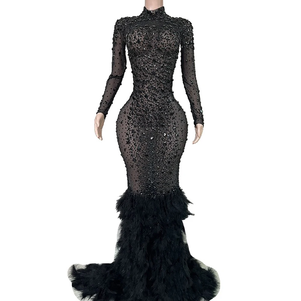 Feather costume nightclub dance performance High quality  elegant Wedding Party dress Formal Grand banquet dresses