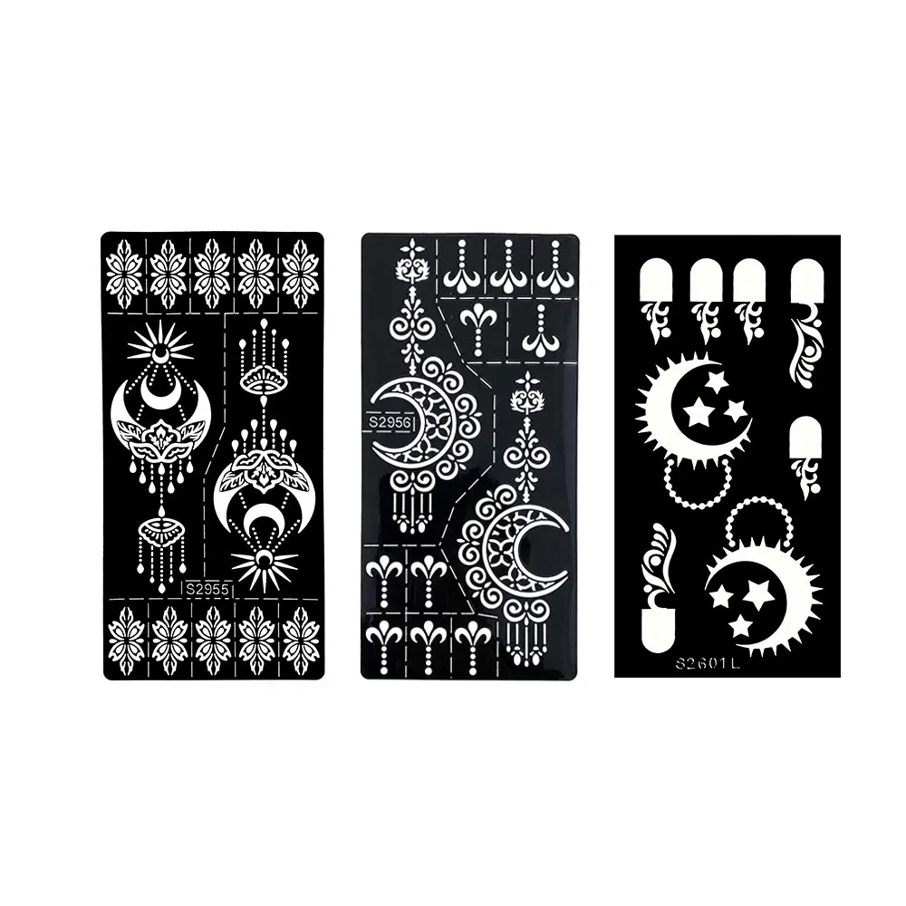 Moon Flower Design Tattoo Stencils Ramadan Festival Henna Tattoo Templates Women Hand Body Decor Temporary Tattoos