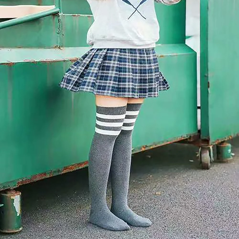 Thigh High Socks For Women Cute Goth Lolita Kawaii Striped Over The Knee Socks Cotton Long Tall Knee High Stockings