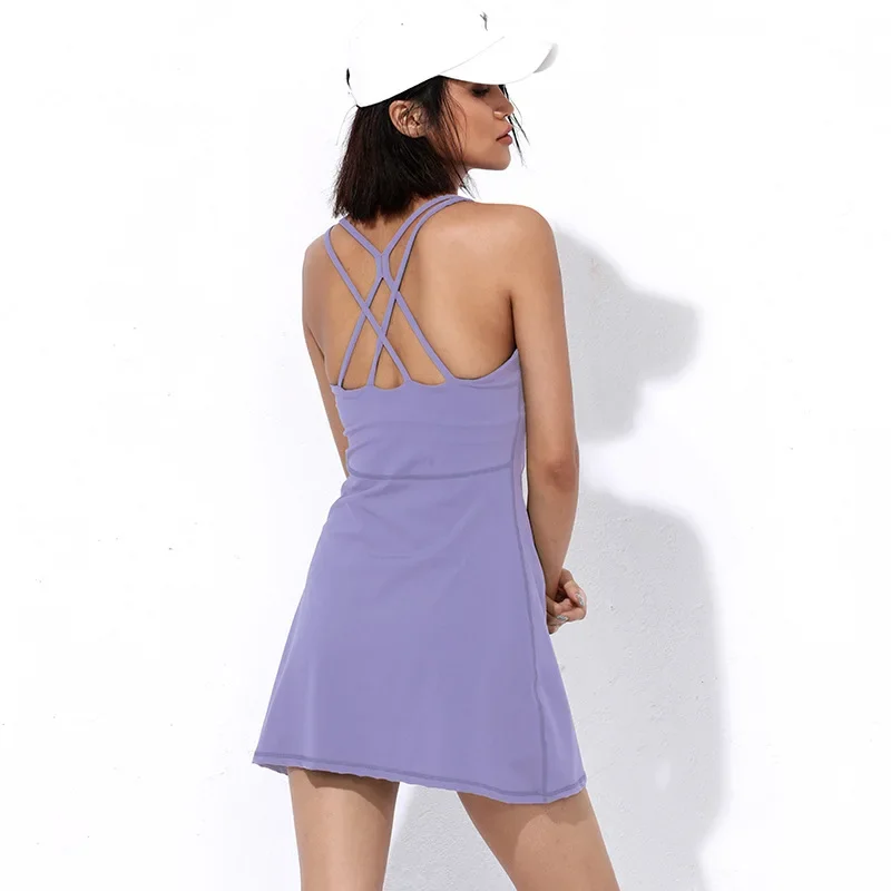 Faztonvg Tennis Outfit Women Solid Sleeveless A-line Badminton Dress Yoga Sports Casual Short Skirts Summer Gym Clothing