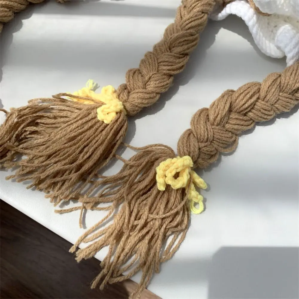 Fashion Cartoon Wig Knitted Hat Cherry Bow Baby Beanie Cap Wool Crochet Kids Warm Hats Outdoor