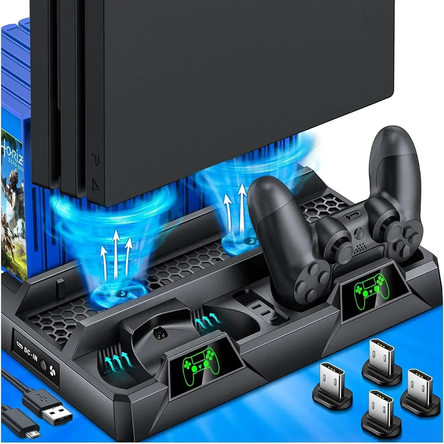 

Cooling Fan Stand For PS4/PS4 Slim/PS4 Pro Console Vertical Stand Cooler with Dual Controller Charger For PS4 Cooler Accessories