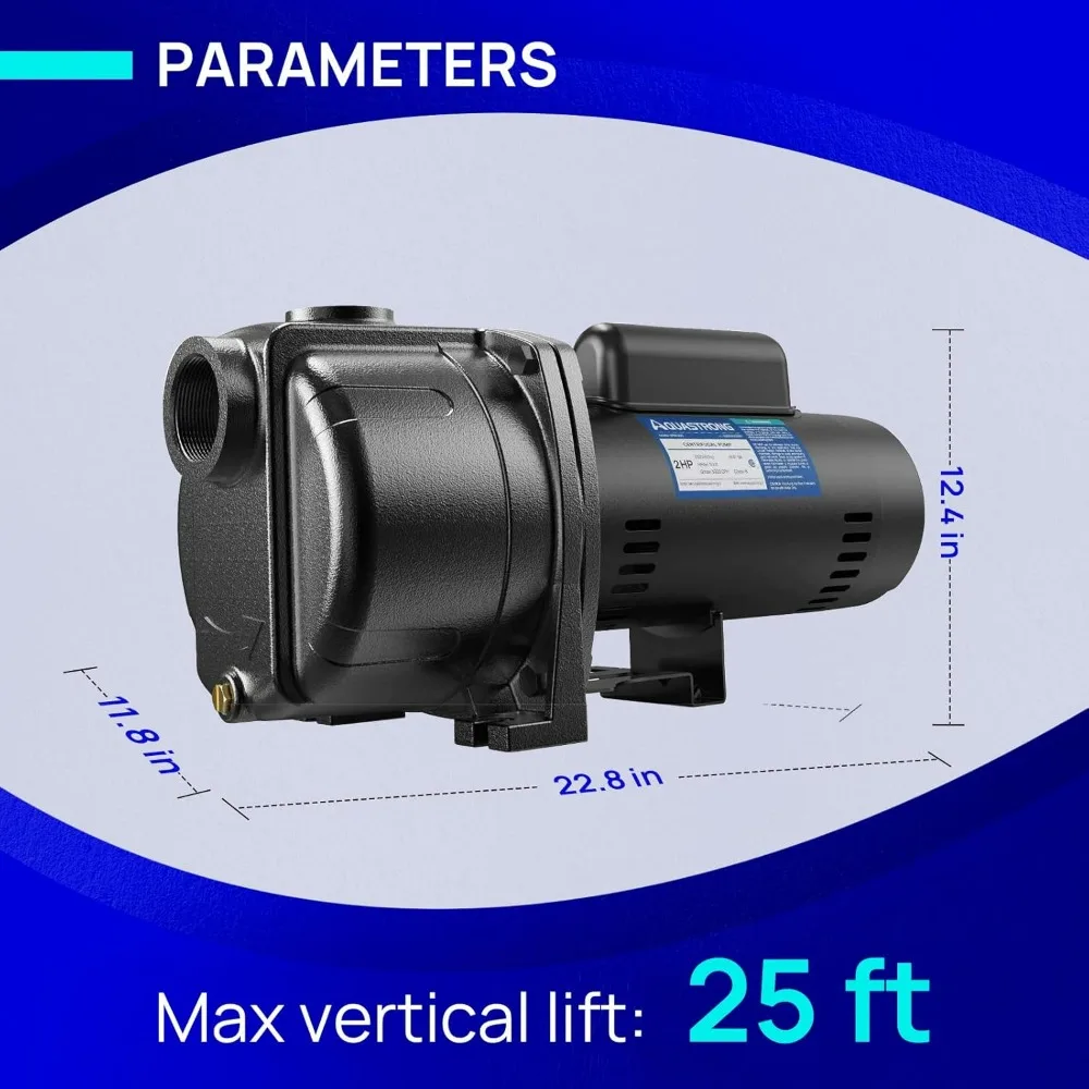 AQUASTRONG 2 HP Low Well Jet and Centrifugal Pump, 5200 GPH, 230V, Cast Iron Water Booster for Irrigation Systems