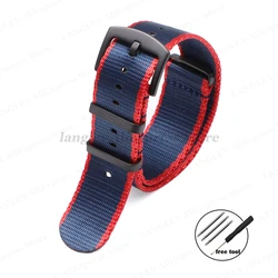 Premium Nylon Watch Strap with Black Ring Buckle - Universal Sports Band - 22mm (Blue RED)