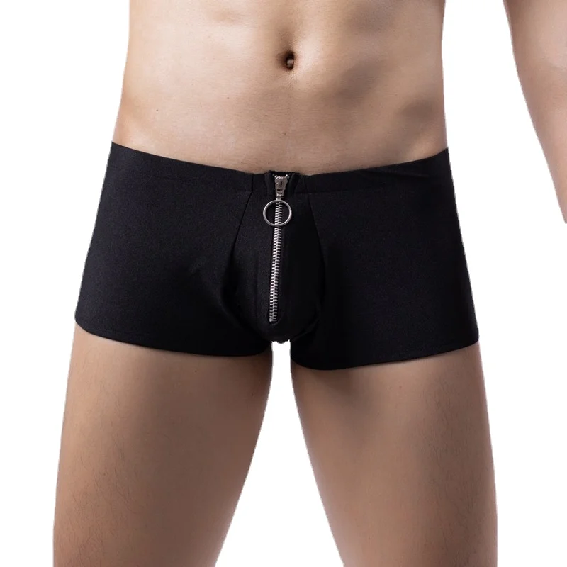 

Sexy Men Boxer Shorts and Underpants Bulge Underwear Slip Red Black Open Front Gay Panties Zipper Low Waist Male Men's Boxers