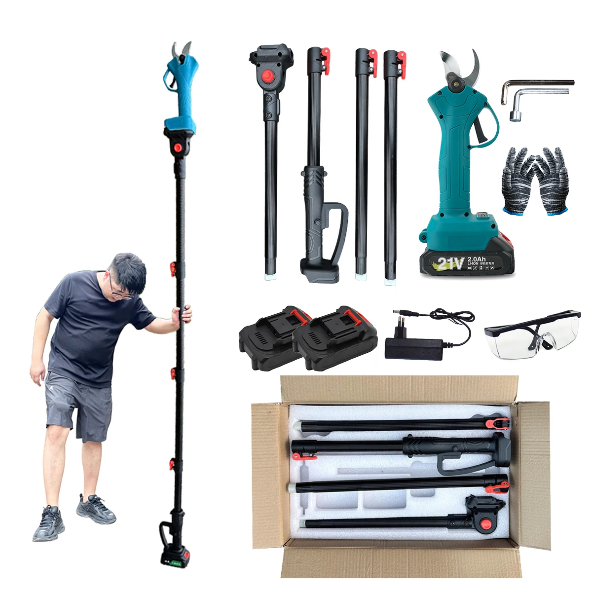 Electric Scissor Pole Cordless Pruning Shears With LCD Display Telescopic Extension Pole For Gardening Tree
