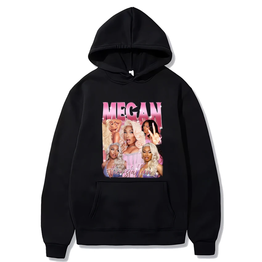 Rapper Megan Thee Stallion 90s Hip Hop Fashion Hoodie Men Women Casual Fleece Long sleeve streetwear Unisex Y2k black Sweatshirt