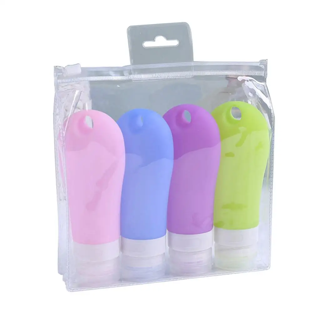 38/60/90ml Refillable Travel Bottle Silicone Storage Bottles Hanging Hole Lotion Shampoo Shower Gel Refillable Empty Bottle 4Pcs