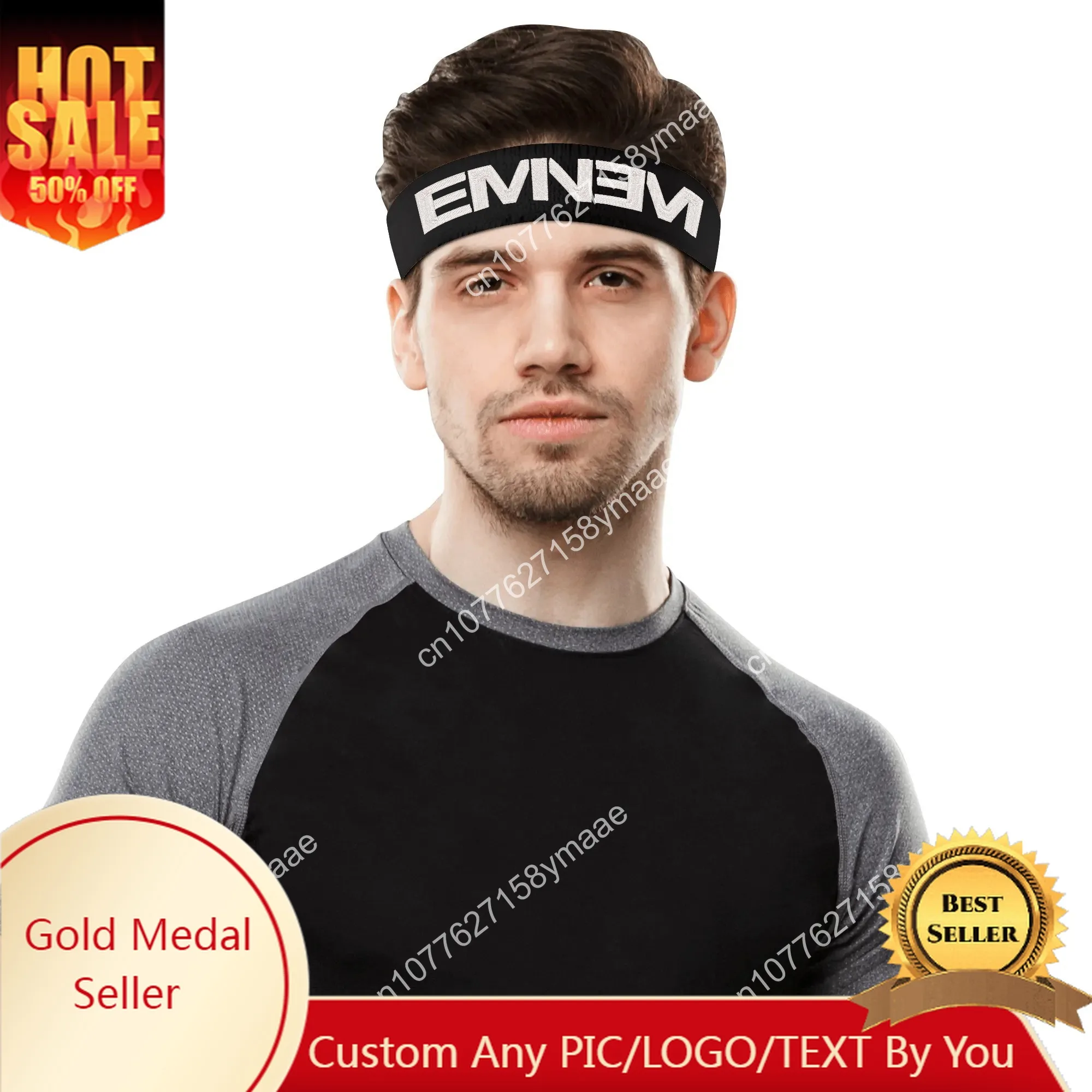 Eminem Popular Embroidered Sports Headband Mens Womens Sweatband Bandana Fitness Sweat Absorb Band DIY Name & Team Name & Colors