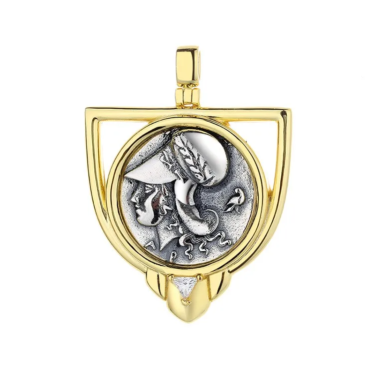 

YDNF-1 ZFSILVER 925 Silver Fashion Luxury Athena Retro Gold Ancient Coins Necklaces Pendants Without Chain Women Wedding Jewelry