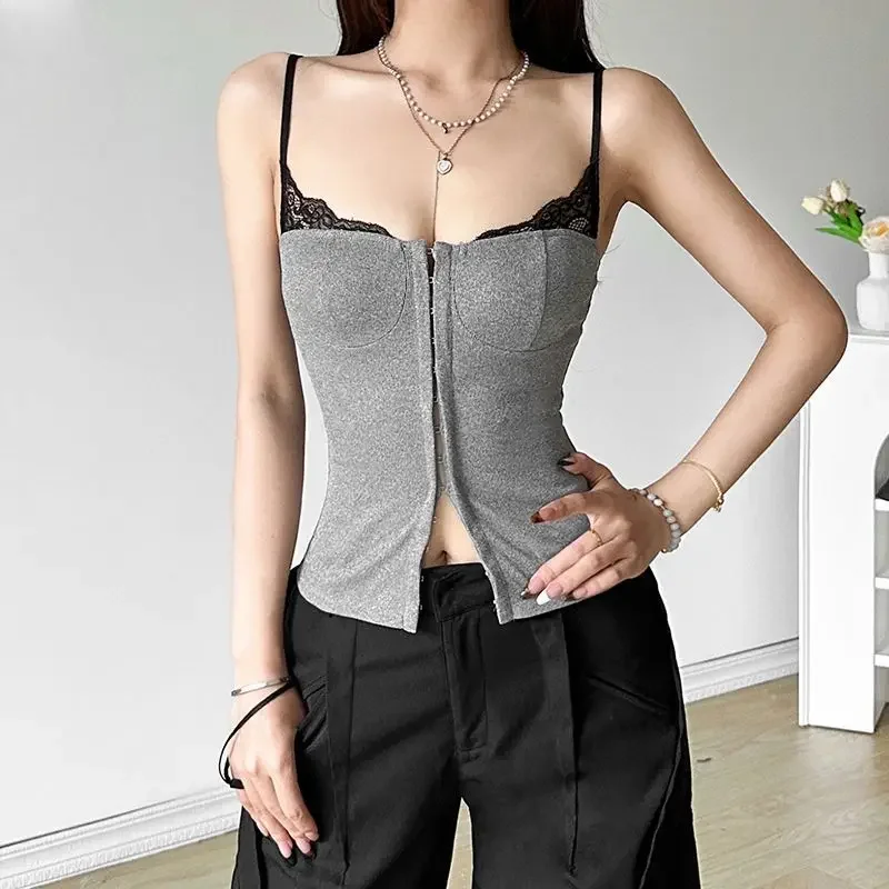 Canottiere da donna Elegante giuntura in pizzo Gilet senza maniche Estate da donna Dimagrante Abbigliamento interno Y2k Sling Crop Top Canotta vintage Nuovo - Image 3