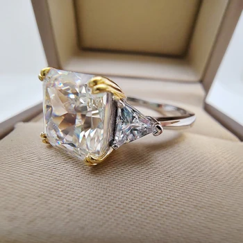 10*10MM Crushed Ice High Carbon Diamond Ring 100%-S925 Silver Ladies Jewelry Wedding Party Crystal Gift 4