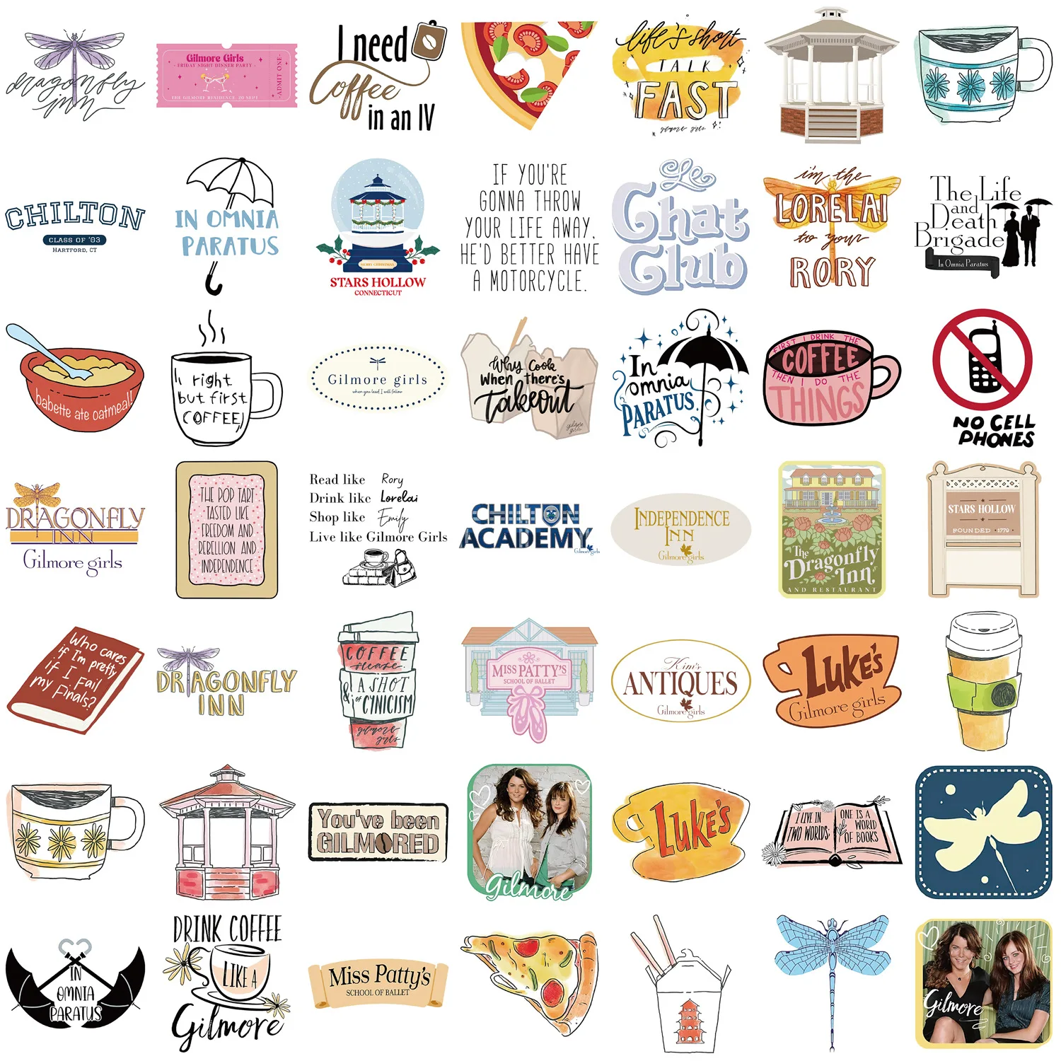 10/30/52PCS Gilmore Girls Stickers TV Graffiti Sticker Funny Decals DIY Scrapbook Luggage Laptop Guitar Car Bike Skateboard Toy