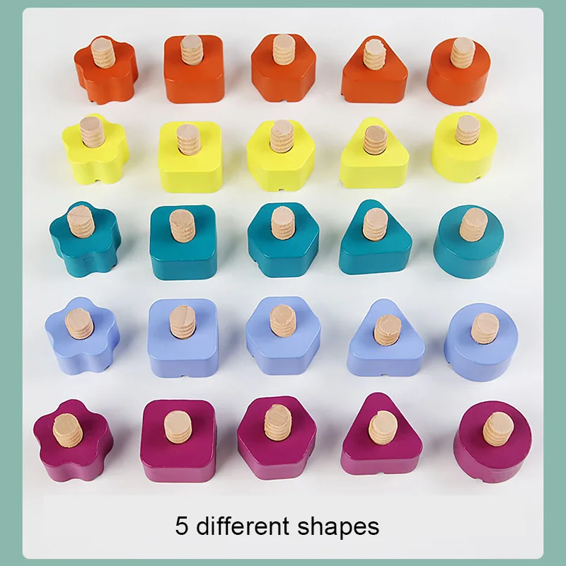 Wooden Screw Nut Disassembly Color Shape Matching Building Blocks Game Montessori Educational Toys Gift For Kids Boys