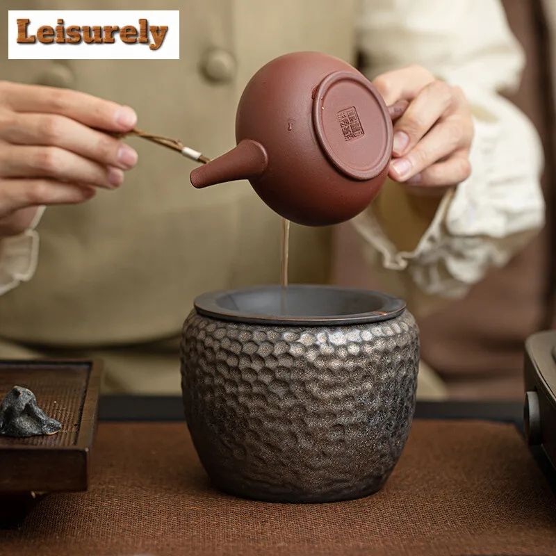 650ml Japanese Gold-plated Iron Glazed Ceramic Tea Residue Tank Lotus Pomelo Dry Brewing Tea Table Tea Waste Bucket with Lid