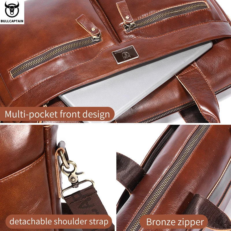 Men's Leather Briefcase 15.5-Inch Notebook Large-Capacity Work Bags Business Shoulder Messenger Bag