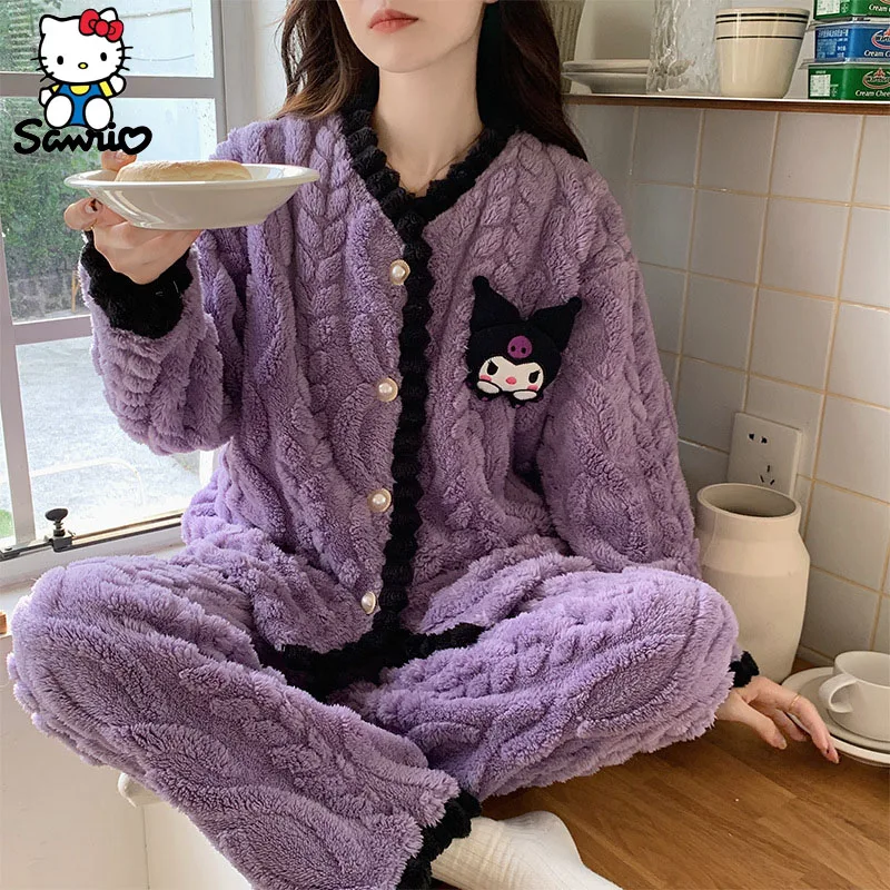 

Sanrio Pajama Pants Cinnamoroll Pajamas Kuromi Pyjama-Sets My Melody Homewear Winter Plush Sleepwear Girl Nightdress Xmas Gift