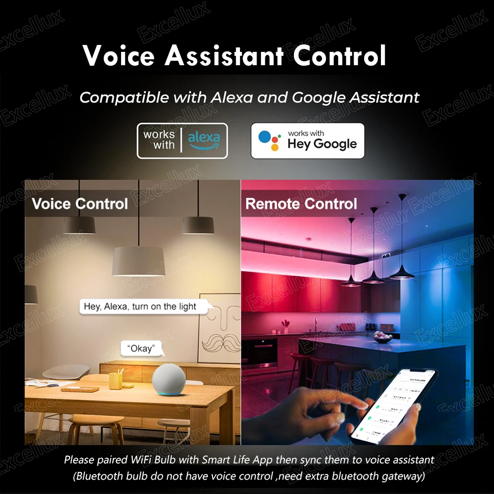 รูปสินค้า หลอดไฟอัจฉริยะ Tuya E27 ควบคุมผ่านแอพ ปรับสีได้ รองรับ Alexa & Google