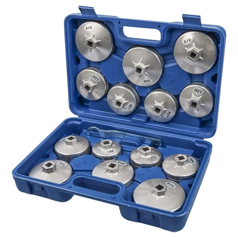 

Set Oil Filter Pliers Wrench 15 PCS Auto Oil Filter Socket Wrench Universal Oil Filter Removal Tool No Slipping For Engine