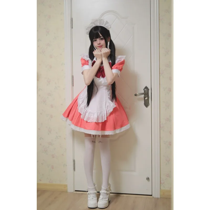 Mädchen Damen Cute Cosplay Lolita Maid Kleid mit Headband S-5XL, Schwarz/Pink/Blau/Lila/Gelb/Grün 39