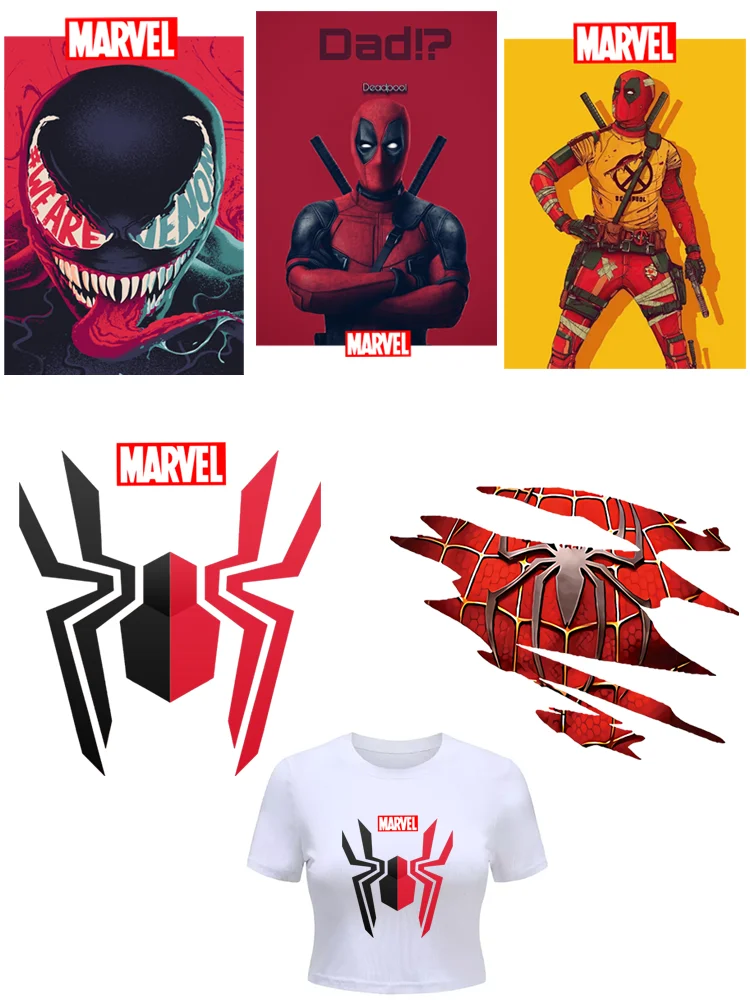 Disney Marvel Universe Iron on patches Deadpool spiderman logo custom patch  DIY children Sticker on clothes