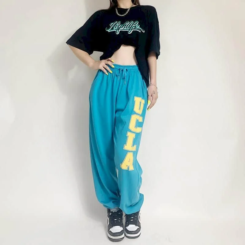 

High Street Pants Hip-hop Pants Elastic Waist Pants Oversized Trousers Women Loose Korean Style Sport Sweatpants Casual Leggings