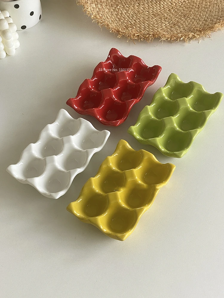 Beautiful 6 Compartments Ceramic Egg Tray Home Refrigerator Egg Storage Tray Creative Home Storage Moisture-proof Egg Tray 6