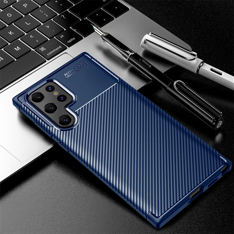 S22Ultra Case Matte Carbon Fiber Pattern Back Cover For Samsung Galaxy S 22 S22 Ultra Plus S22+ 5G 2022 Soft Shockproof Coque samsung galaxy s22 ultra case
