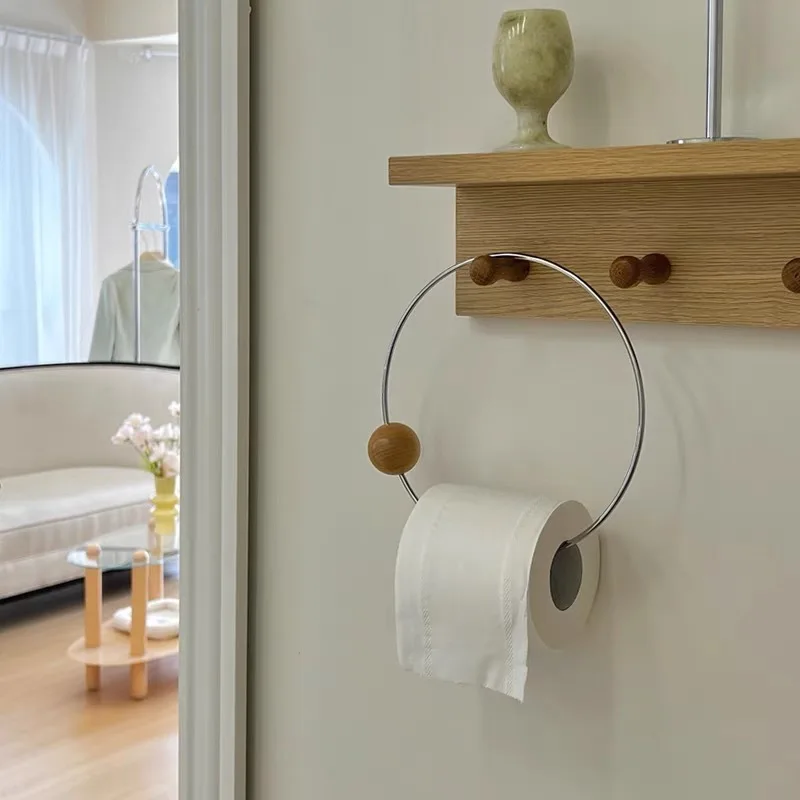 Simple Paper Roll Paper Towel Holder Bathroom Toilet Creative Towel Shelf Without Punching Bathroom Accessories Decoration