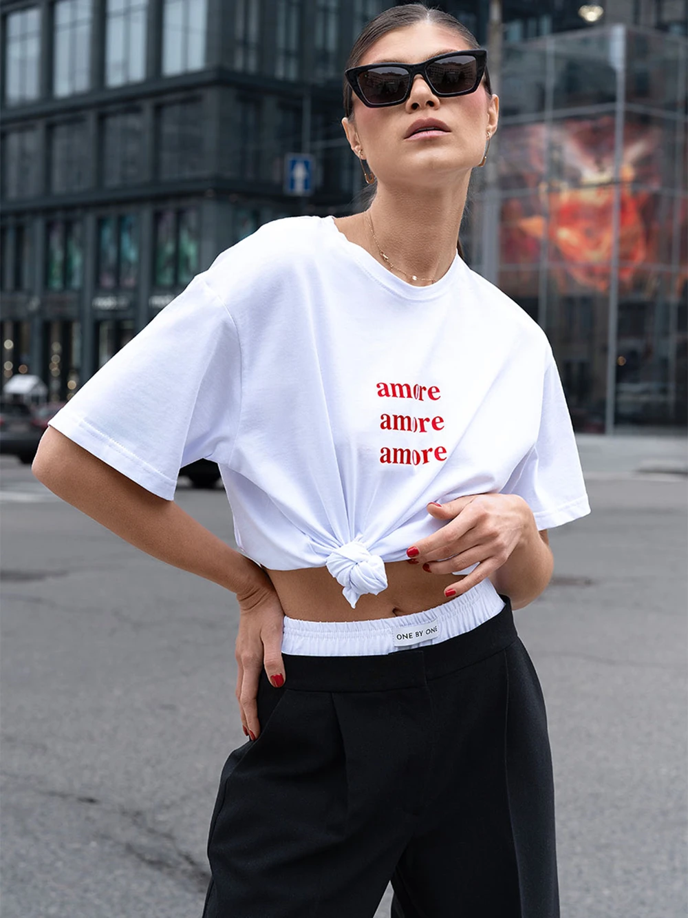 Red Oversized T-Shirt with Amore Amore Amore Print Women's T-Shirt Cotton Simple Design Summer Fashion Tee Boutique Drop Sleeve 6