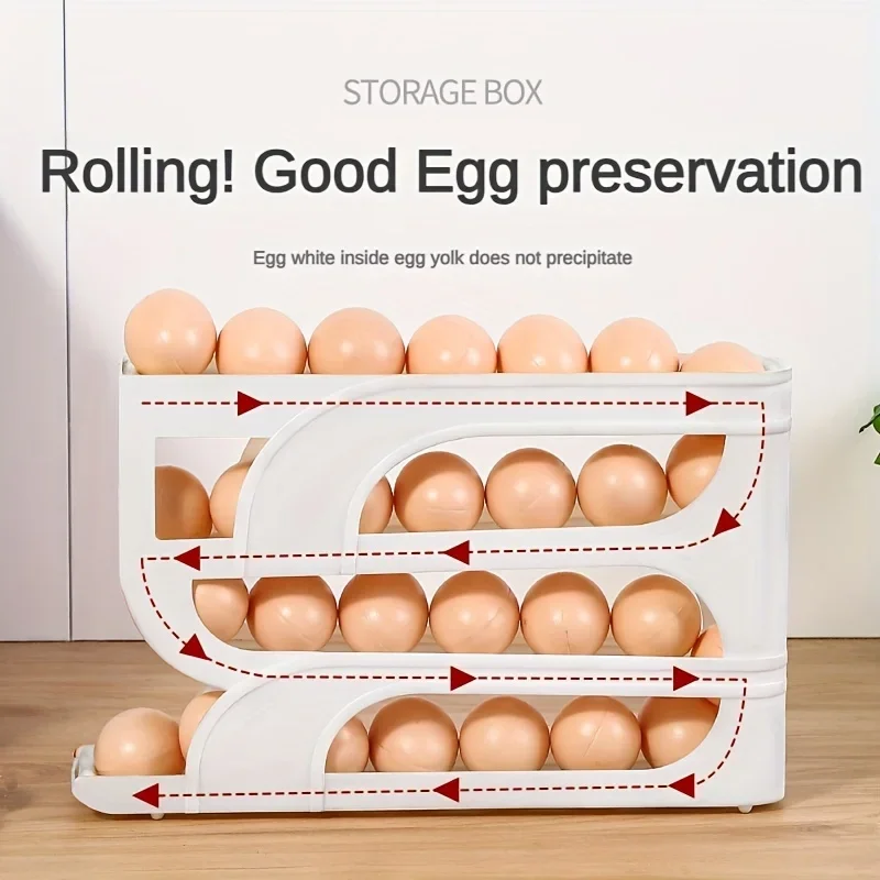 Egg Dispenser 4-Tier Sliding Automatic Rolling Egg Rack Refrigerator Storage Box Shatterproof Design