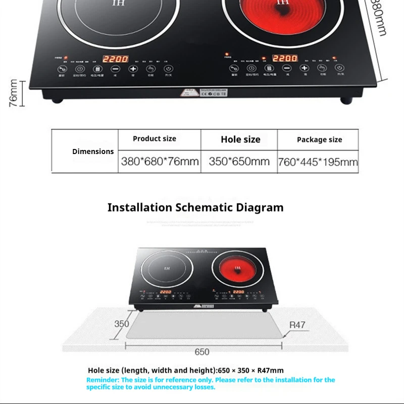 20V/110V Dual-Head Commercial Desktop Ceramic Stove Embedded Electric Induction Cooker Hot Pot Magnetic Stove Household Use CB