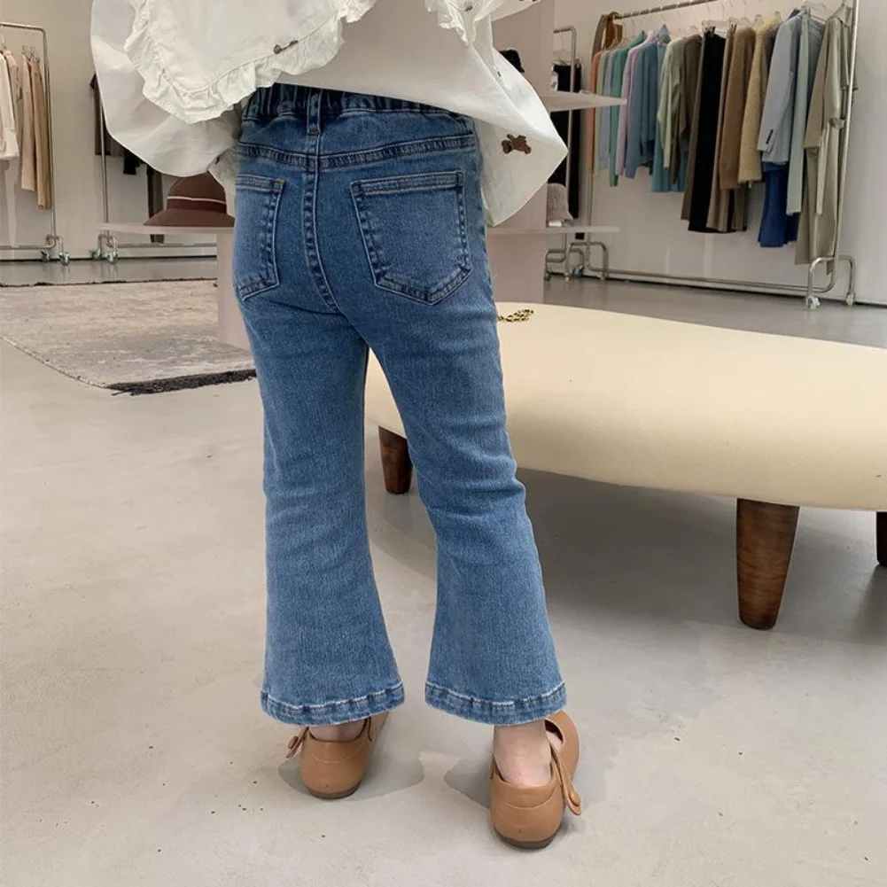 Girls' Korean Style Silver Thread Top + Denim Calf-length Pants Set