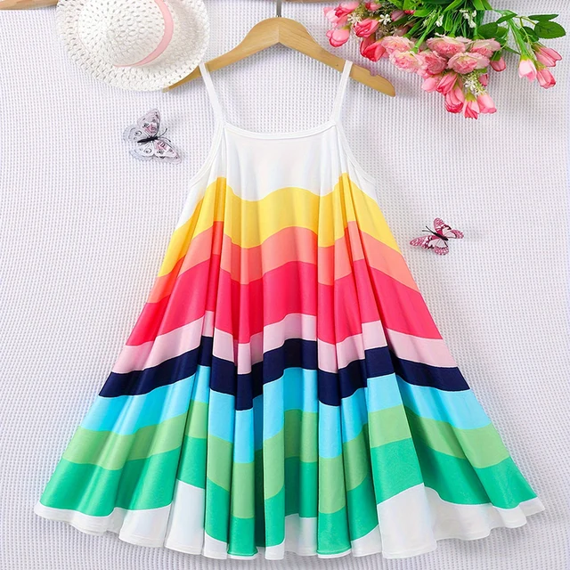 Robe de princesse imprimée à bretelles pour filles, costume de fête d'anniversaire, décontracté, cool, respirant, mignon, initié, été, 03 1