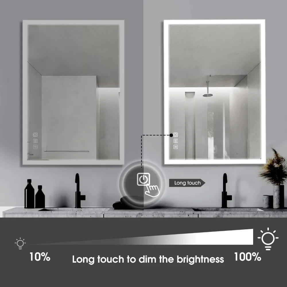 48&rsquo;&rsquo; x 28&rsquo;&rsquo; LED-Bathroom-Mirror-with-Frame, Bluetooth-Speakers, 3 Color Temperatures, Touch-Sensors, Dimmable Brightness