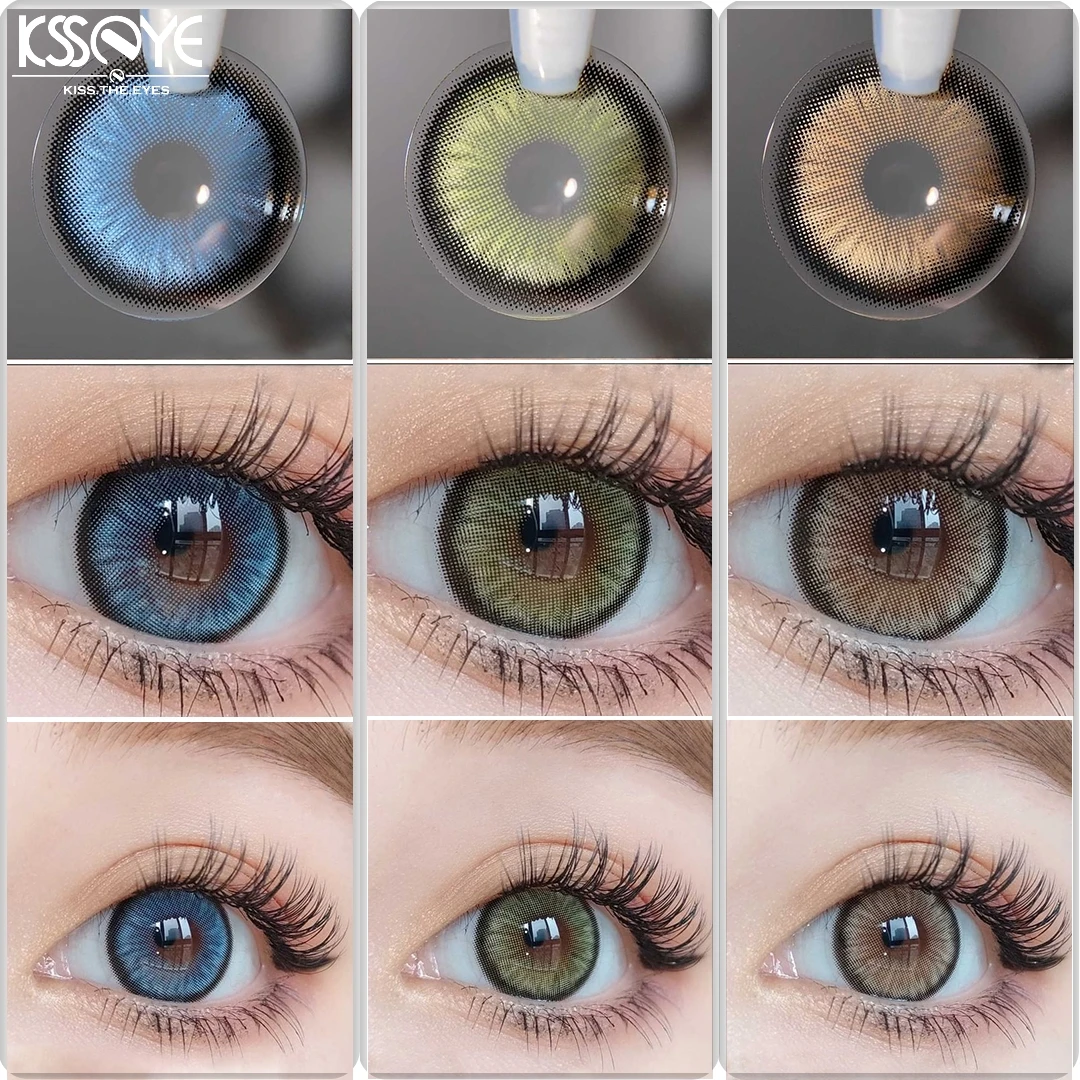 KSSEYE 2pcs Black Blue Grey Contact Lenses Color Contact Lenses with Diopter Natural Color