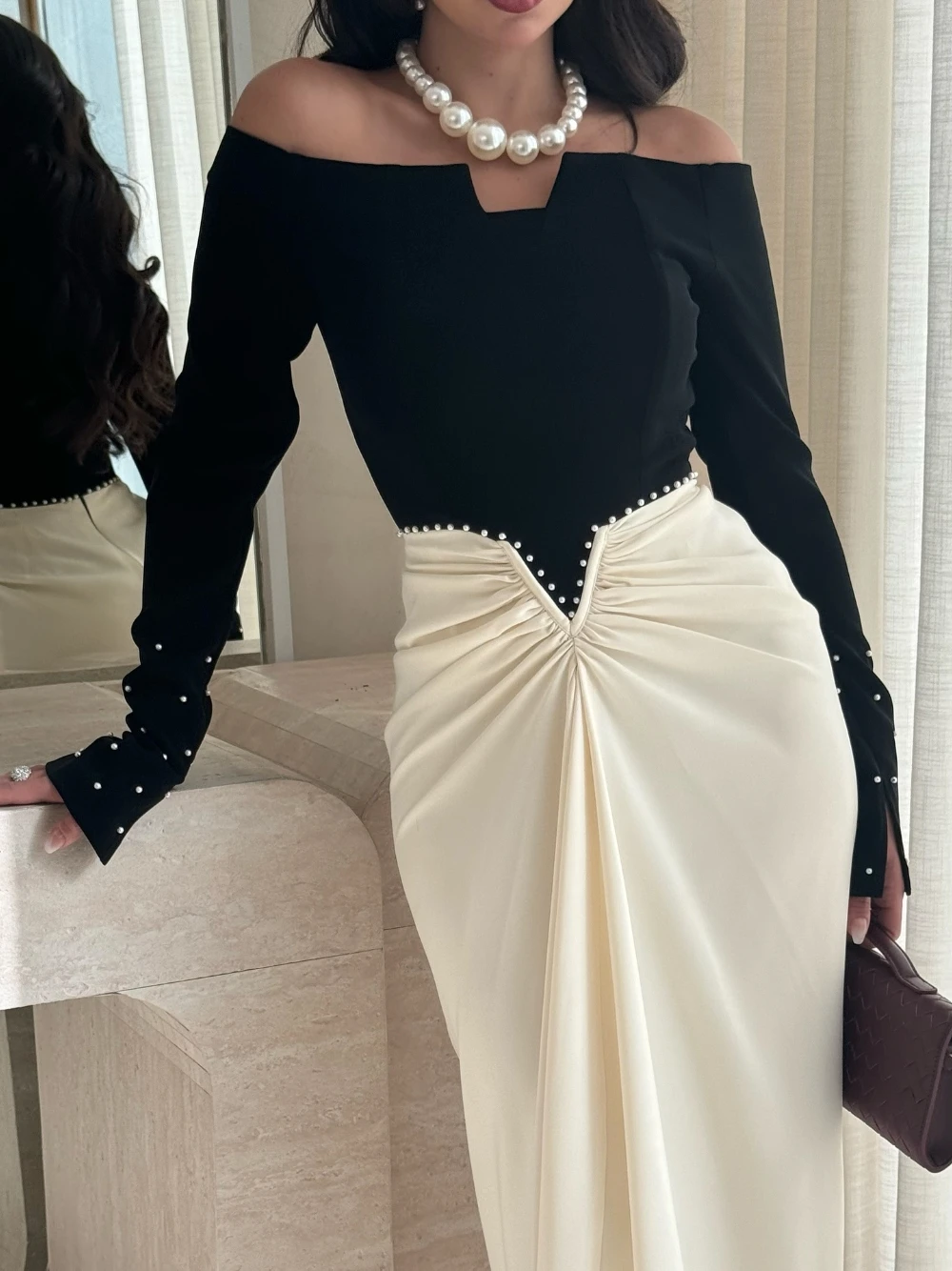 فستان أنيق بتصميم أوف شولدر بلونين