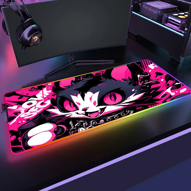

Cute Cat RGB Mouse Pad Pink Soft Large Keyboard Mat Office Desk-mat Gaming Desk Kawaii LED Light Dazzling Cool Mousepad 800x300
