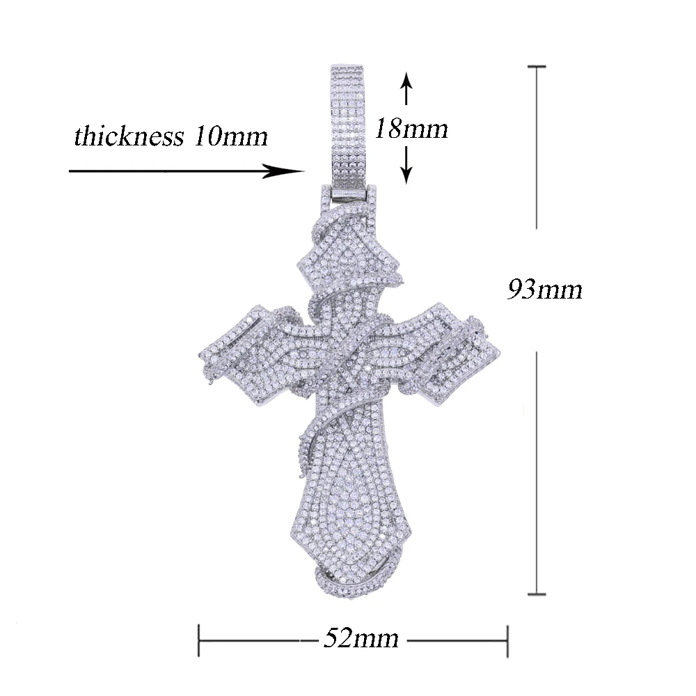 2025 New Iced Out Barbed Wire Wrapped Cross Pendant Necklace