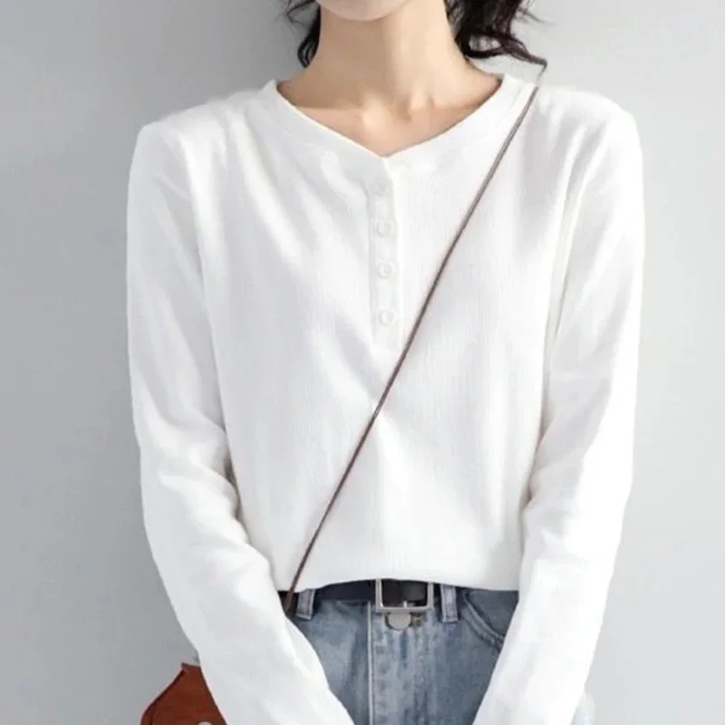 

Женский офисный топ с завышенной талией, однотонный Свободный Топ в стиле хип-хоп из смешанного хлопка, с V-образным вырезом и длинным рукавом, Y2K, Z145, лето